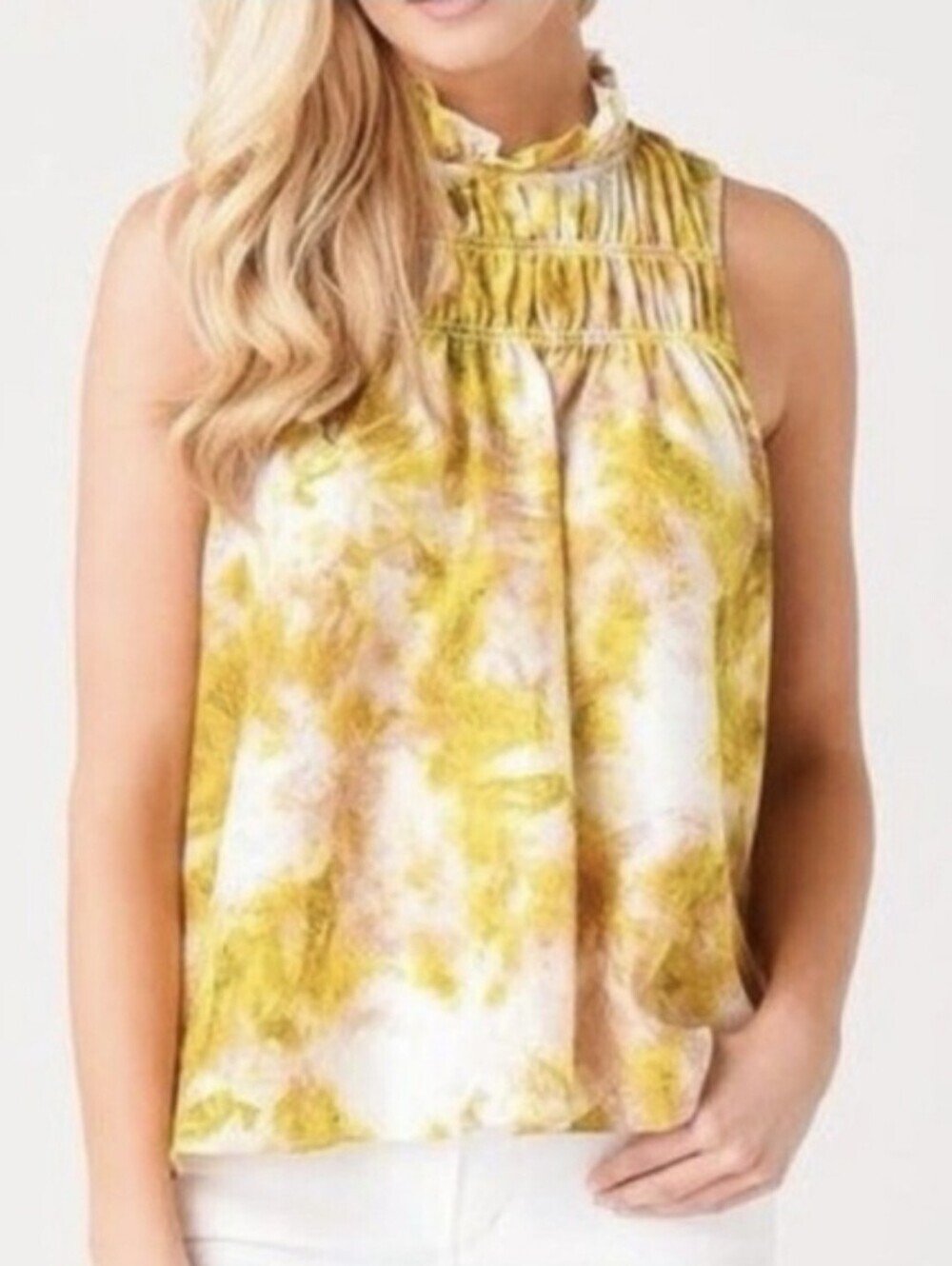 Joie Fern Smocked Sleeveless Blouse Size XL Feminine Romantic